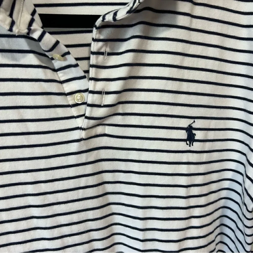 Ralph Lauren Polo Shirt Size L Mens White Striped Short Sleeved Polo Shirt